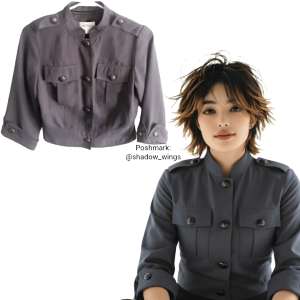 Alice Temperly Cropped Military Jacket - Sz Small Gray Button Front Jacket